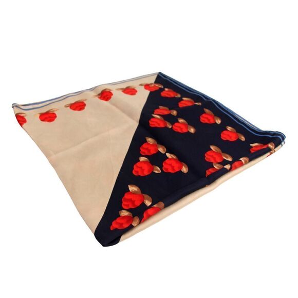 29.5"x30.5" Emanuel Ungaro BLUE BEIGE FLORAL PRINT SILK SCARF SHAWL WRAP (G89 - Picture 9 of 11